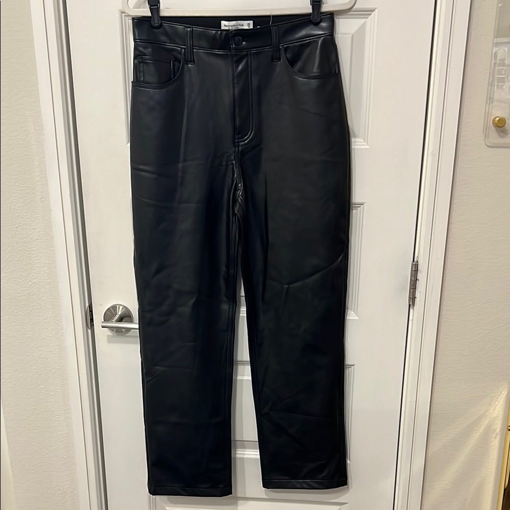 Abercrombie & Fitch Black Straight Leg Vegan Leather Pants